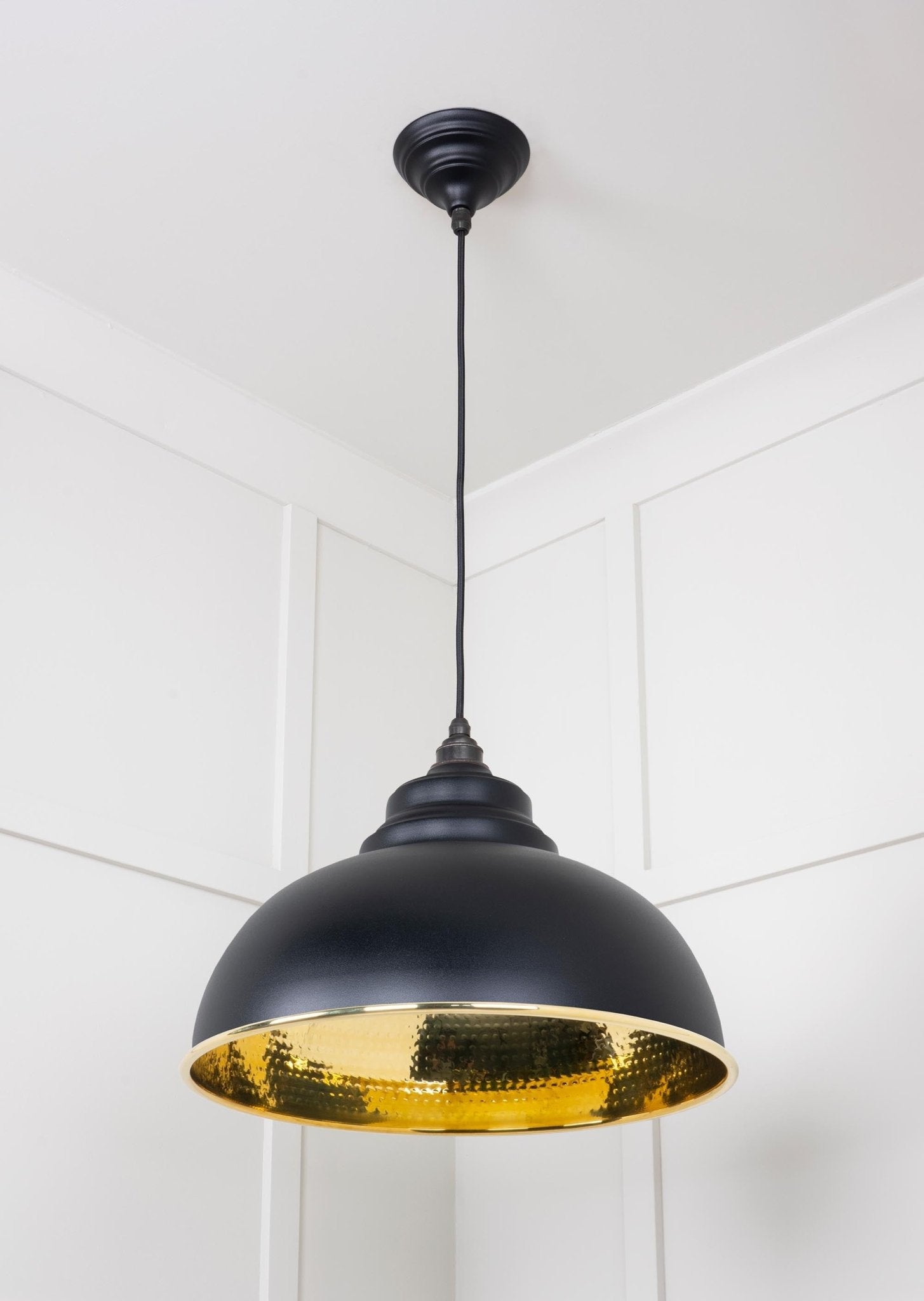 Hammered Brass Harborne Pendant | Elan Black - From The Anvil - EB London