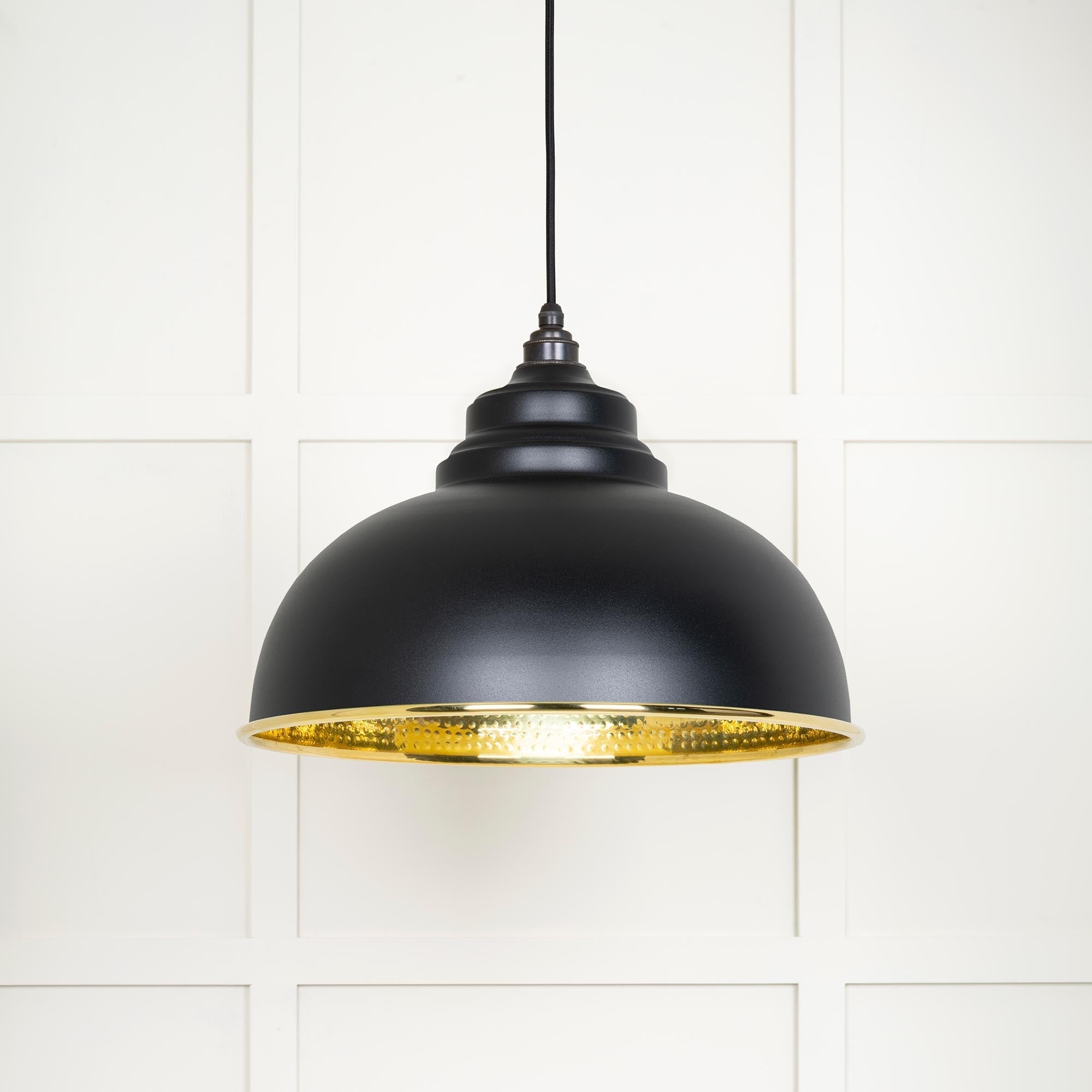 Hammered Brass Harborne Pendant | Elan Black - From The Anvil - EB London