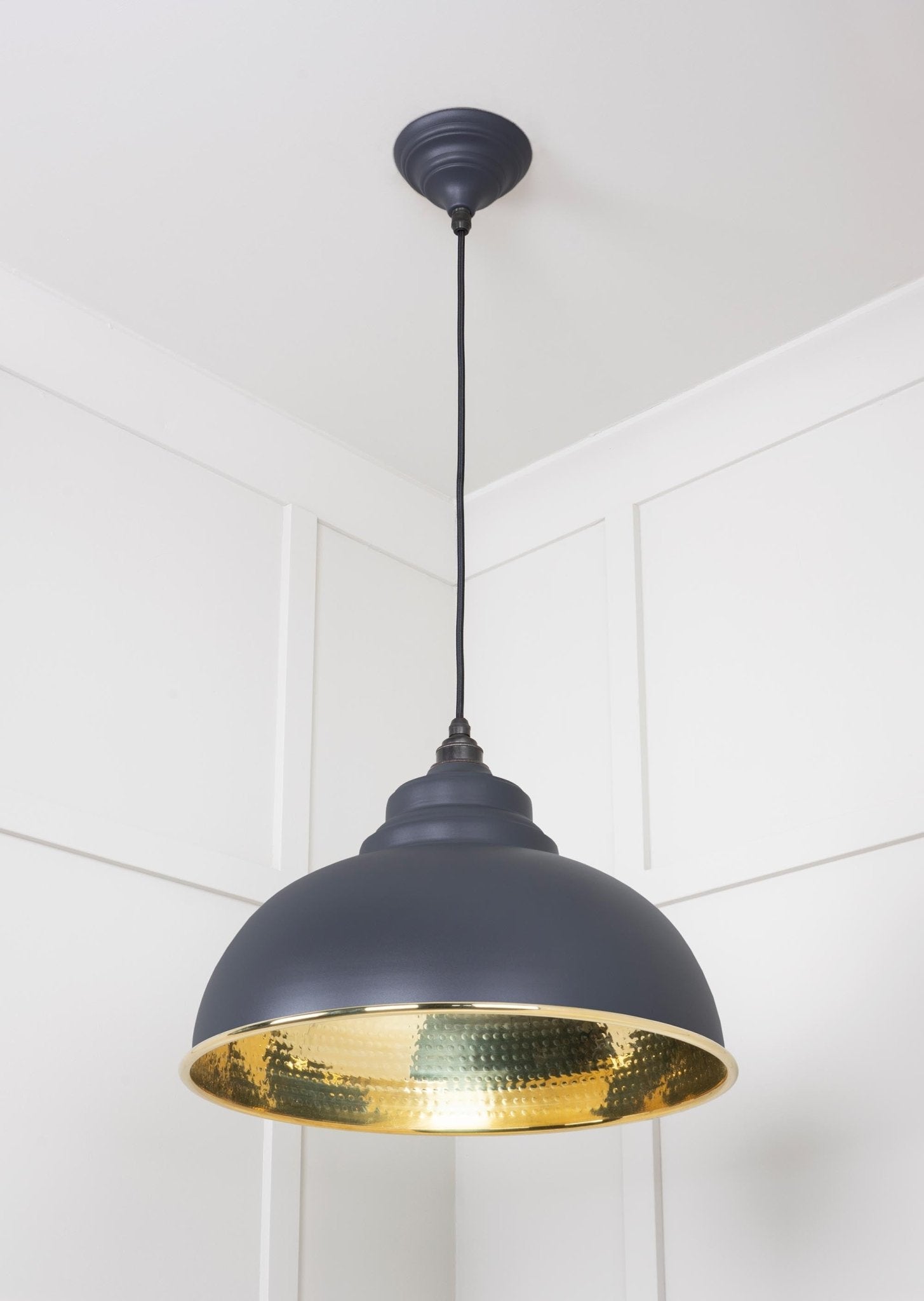 Hammered Brass Harborne Pendant | Slate - From The Anvil - EB London