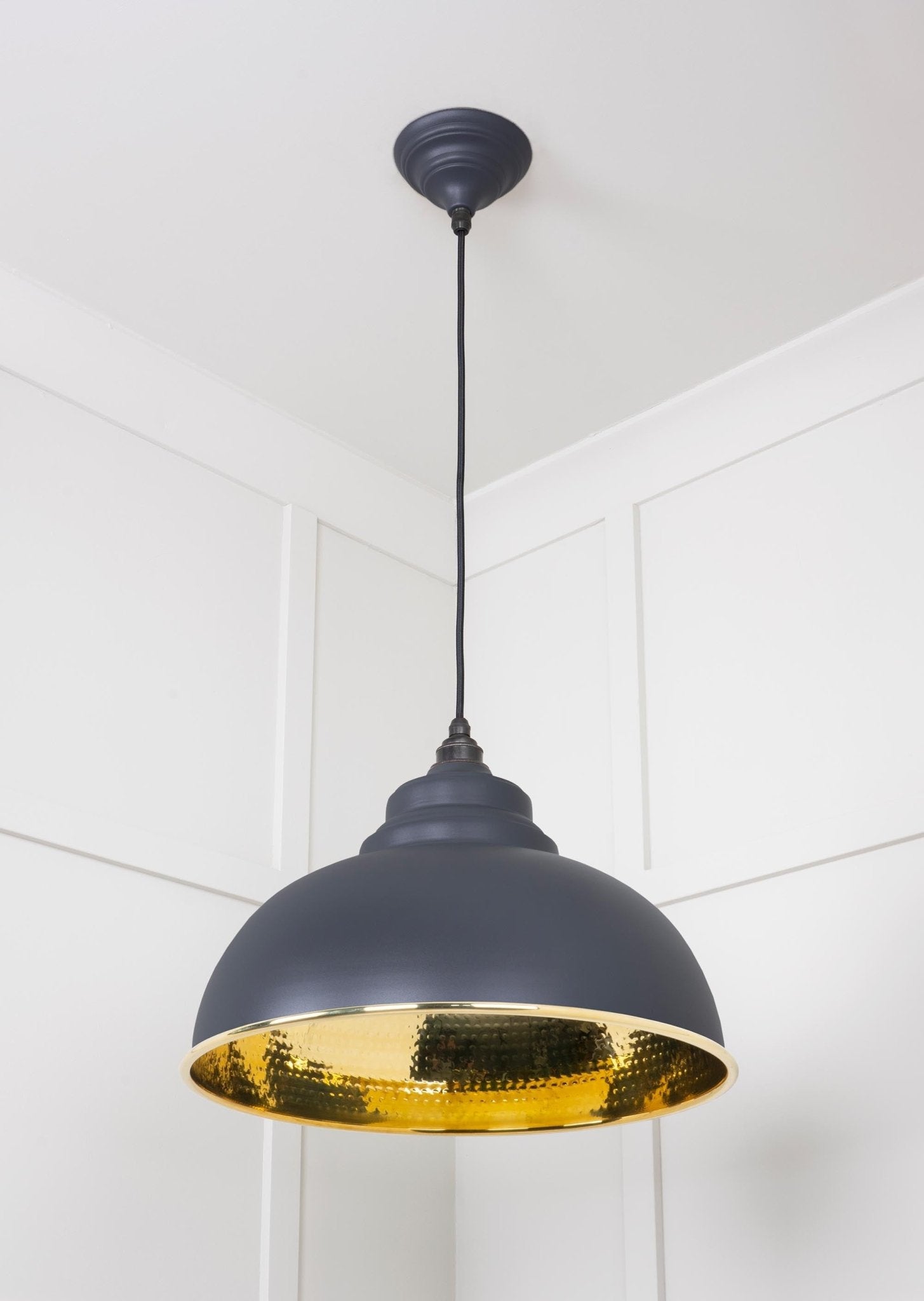 Hammered Brass Harborne Pendant | Slate - From The Anvil - EB London
