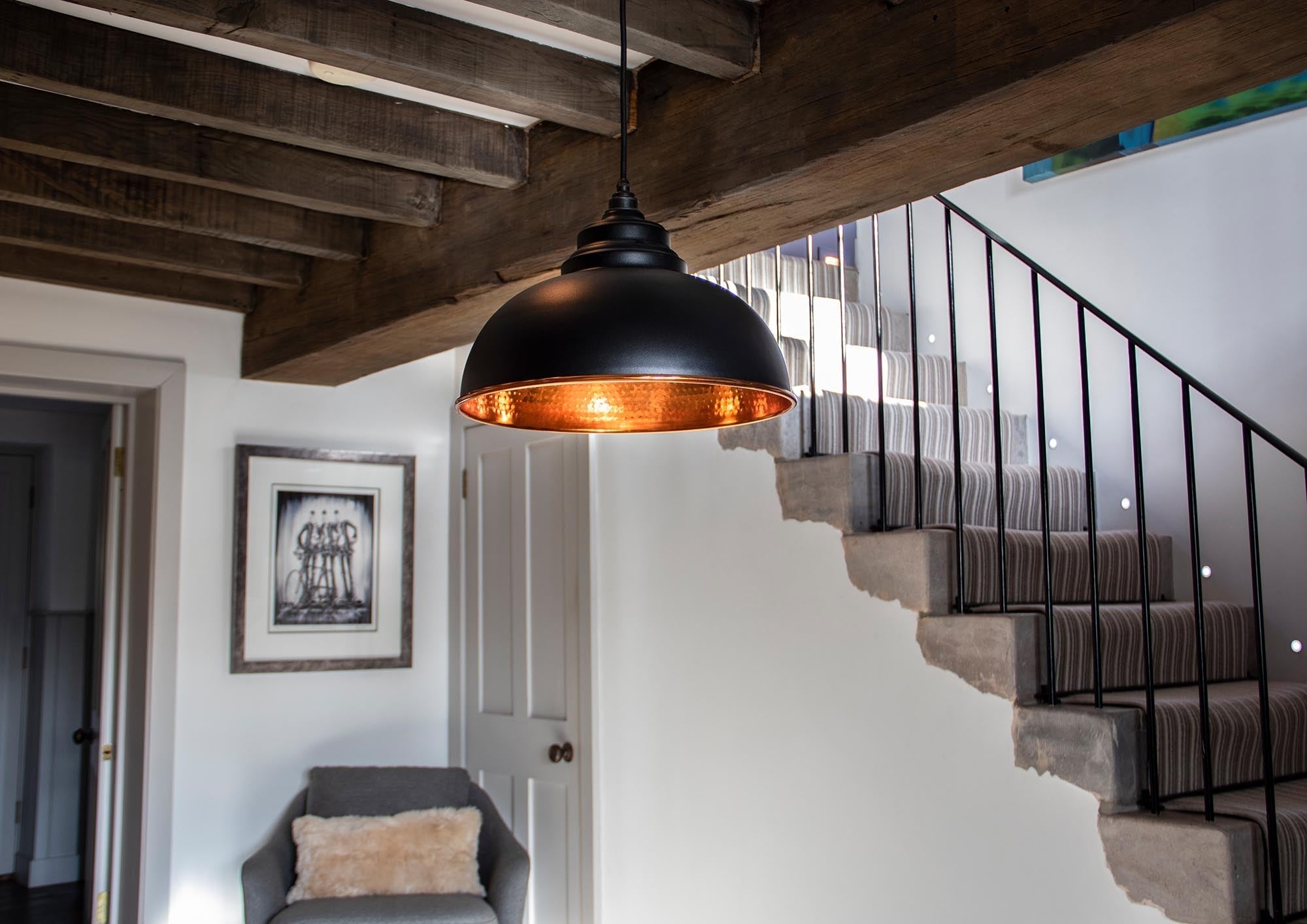 Hammered Copper Harborne Pendant | Elan Black - From The Anvil - EB London