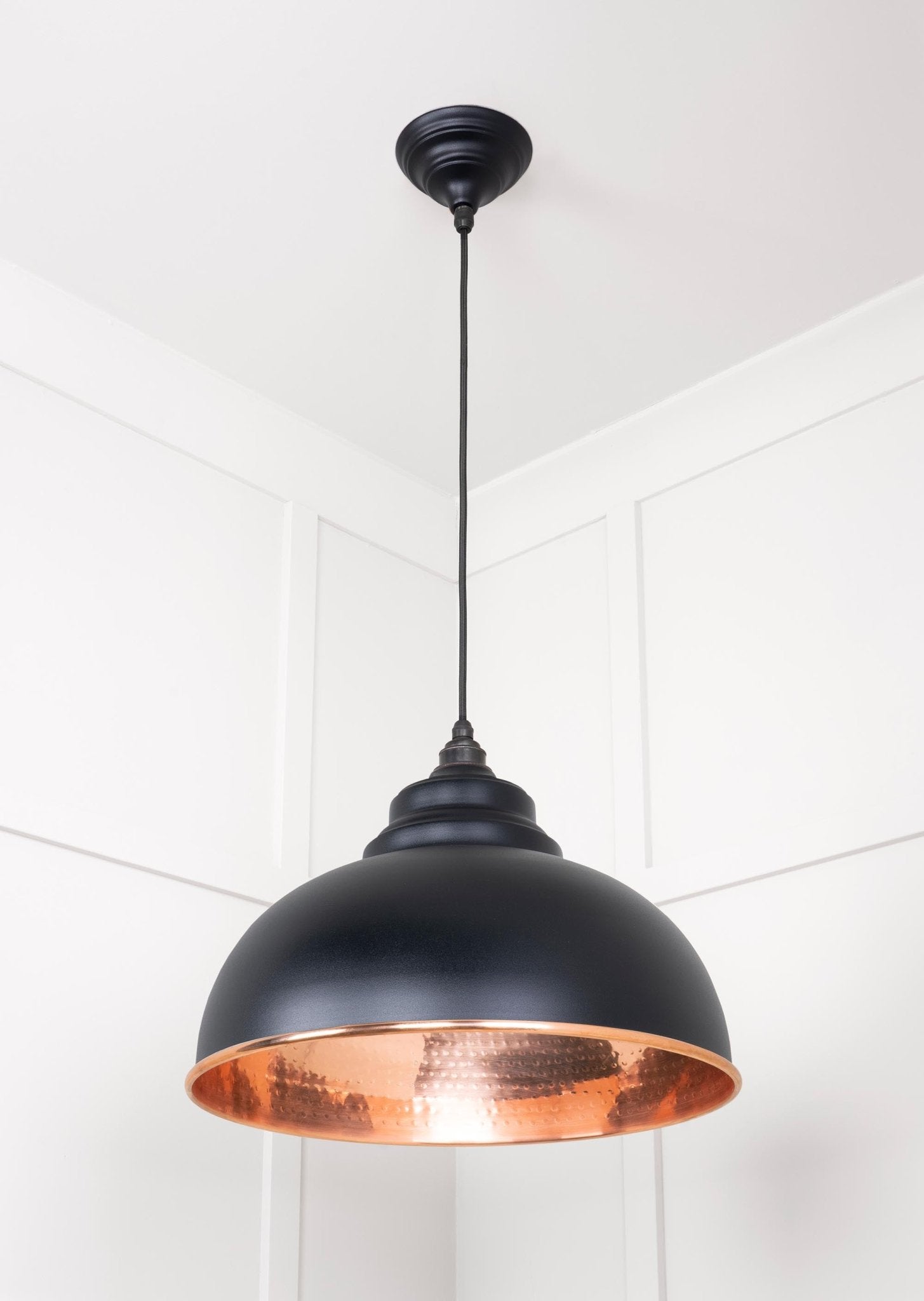 Hammered Copper Harborne Pendant | Elan Black - From The Anvil - EB London