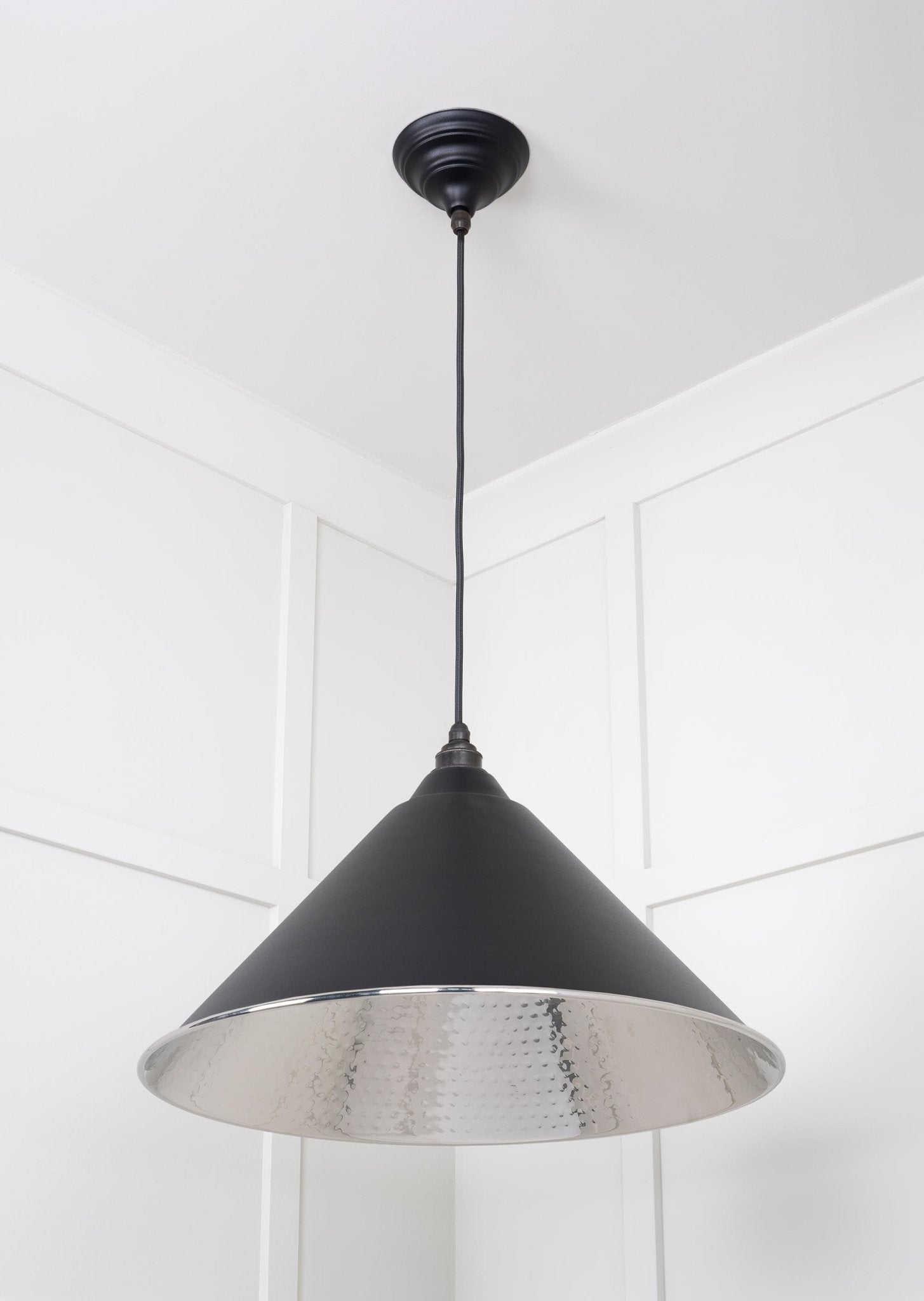 Hammered Nickel Hockley Pendant |Elan Black - From The Anvil - EB London