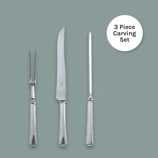 EB London by Carrs Silver Harley carving set in sterling silver, hallmarked, includes knife, fork and carving steel, polished finish, 353mm/285mm/338mm