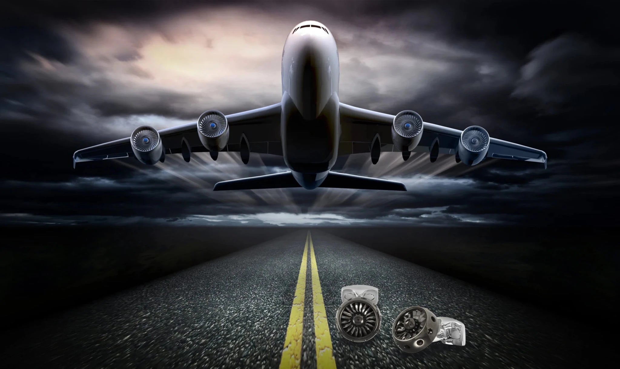 Jet Turbine Engine Cufflinks In Polished Black Rhodium – Deakin & Francis - EB London