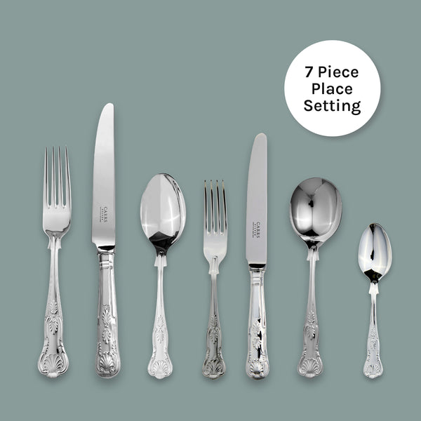 EB London sterling silver 7-piece Kings Collection cutlery set, hallmarked, table and dessert utensils