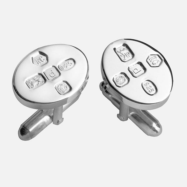 Large Feature Hallmark Sterling Silver Oval Post Cufflinks - Carrs Silver - EB London