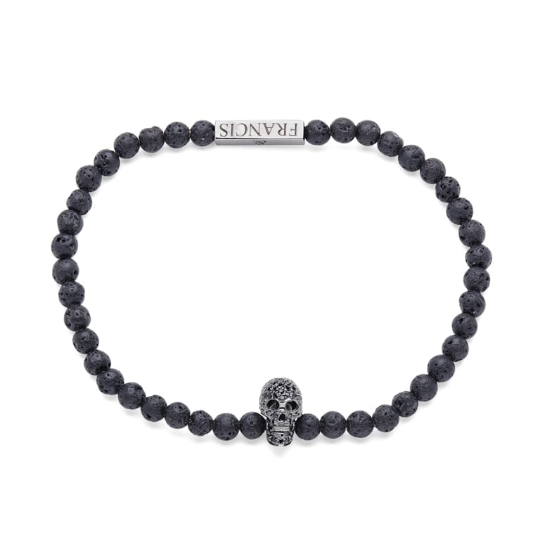 Lava Bead Stretch Bracelet With Black Spinel Skull - EB London