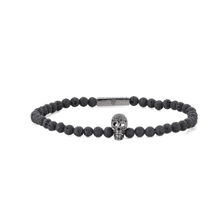 Lava Bead Stretch Bracelet With Black Spinel Skull - EB London