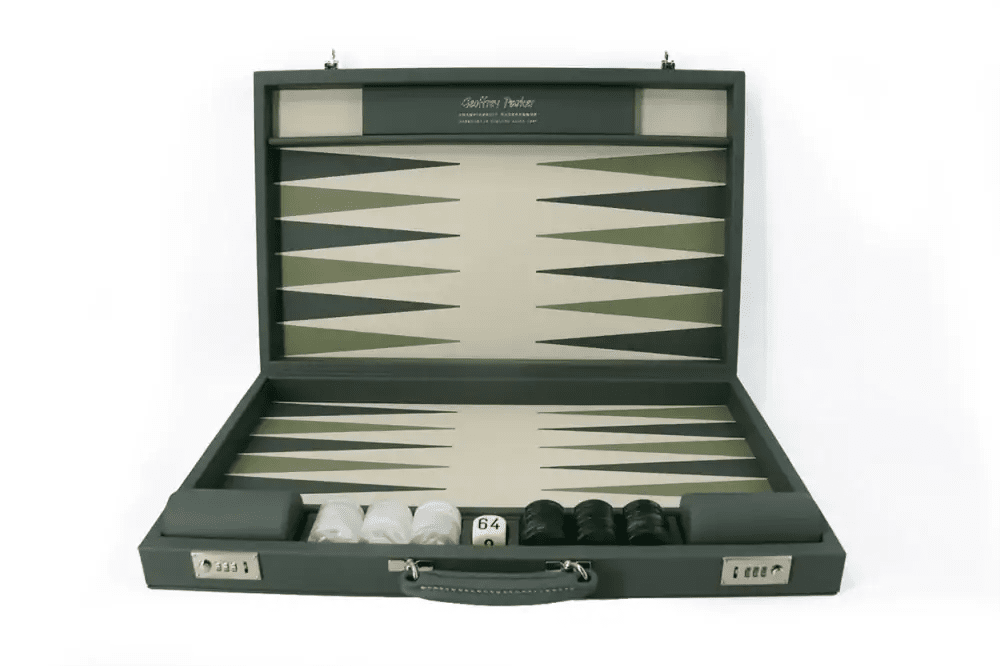 Lichen Green Leather & Acrylic Backgammon Board – Geoffrey Parker - EB London