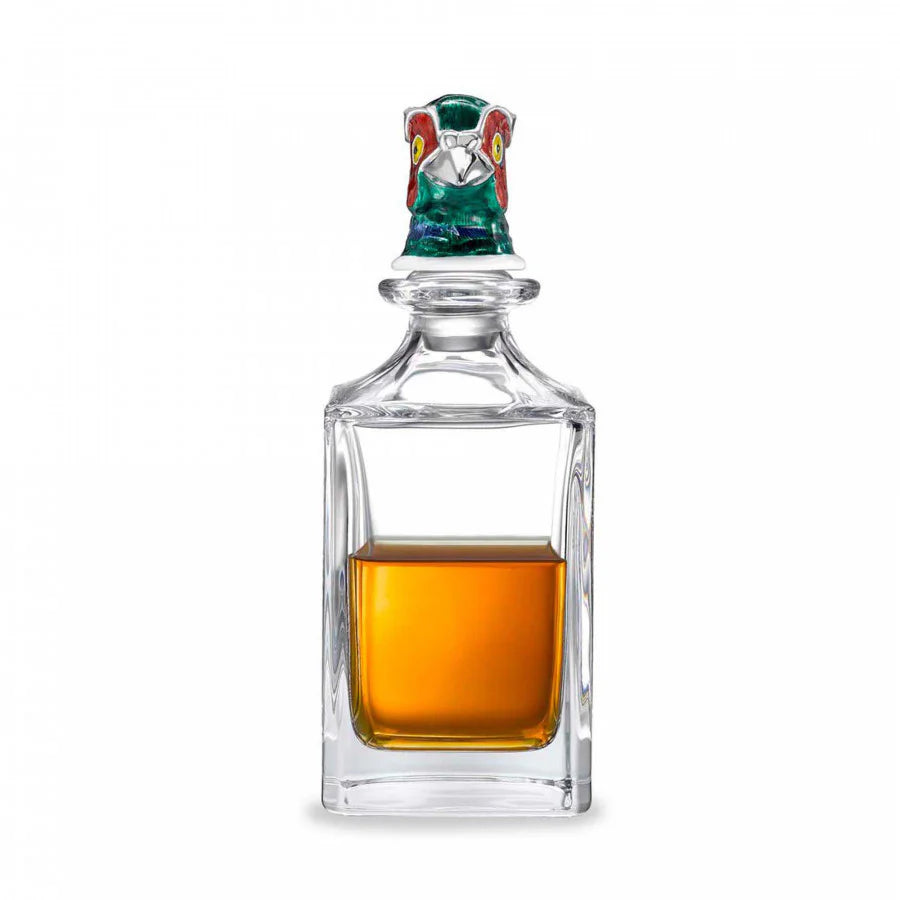 Crystal glass decanter with hand-enamelled pheasant head stopper by Deakin & Francis at EB London