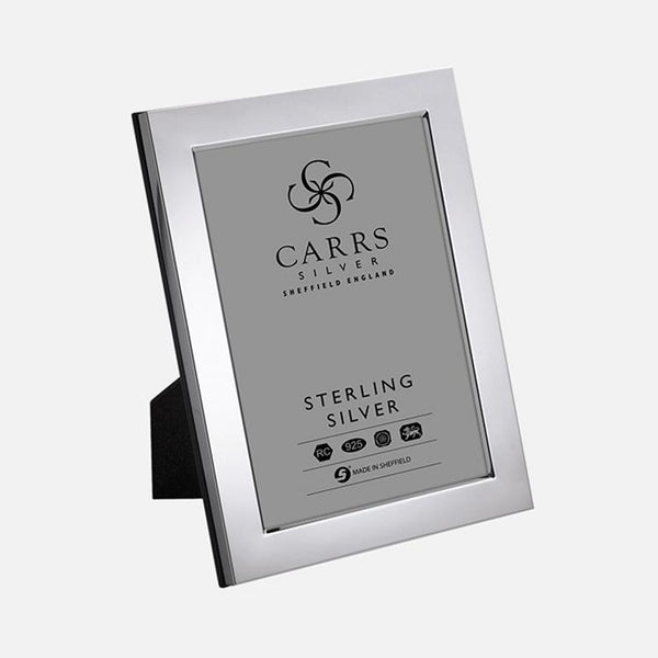 Carrs Silver sterling silver plain flat border photo frame with mahogany back, hallmarked, 25 × 20 cm