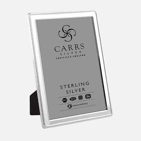 Carrs Silver sterling silver beaded narrow border photo frame with grey velvet back, hallmarked, 9 x 6 cm