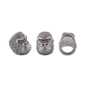 Oxidised silver grumpy gorilla ring with cognac diamond eyes by Deakin & Francis at EB London