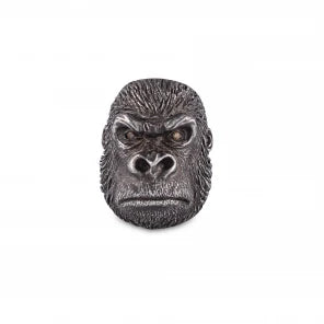 Oxidised sterling silver grumpy gorilla ring with cognac diamond eyes by Deakin & Francis at EB London