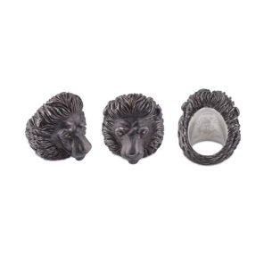 Oxidised proud lion ring with cognac diamond eyes by Deakin & Francis at EB London