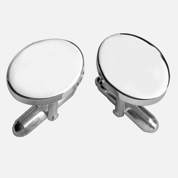 Carrs Silver plain oval sterling silver post cufflinks, hallmarked, contemporary design, Sheffield England