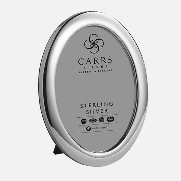 EB London by Carrs Silver plain oval sterling silver photograph frame with grey velvet back, hallmarked, 18 cm x 13 cm