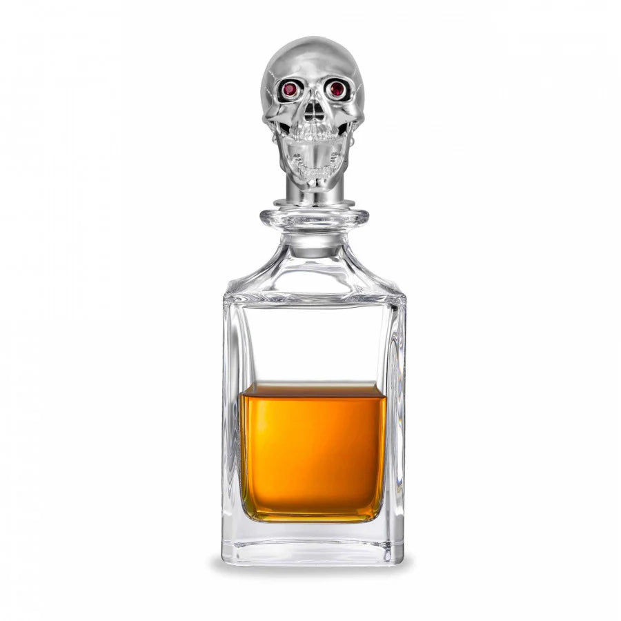 Polished skull head crystal decanter with ruby red eyes by Deakin & Francis at EB London