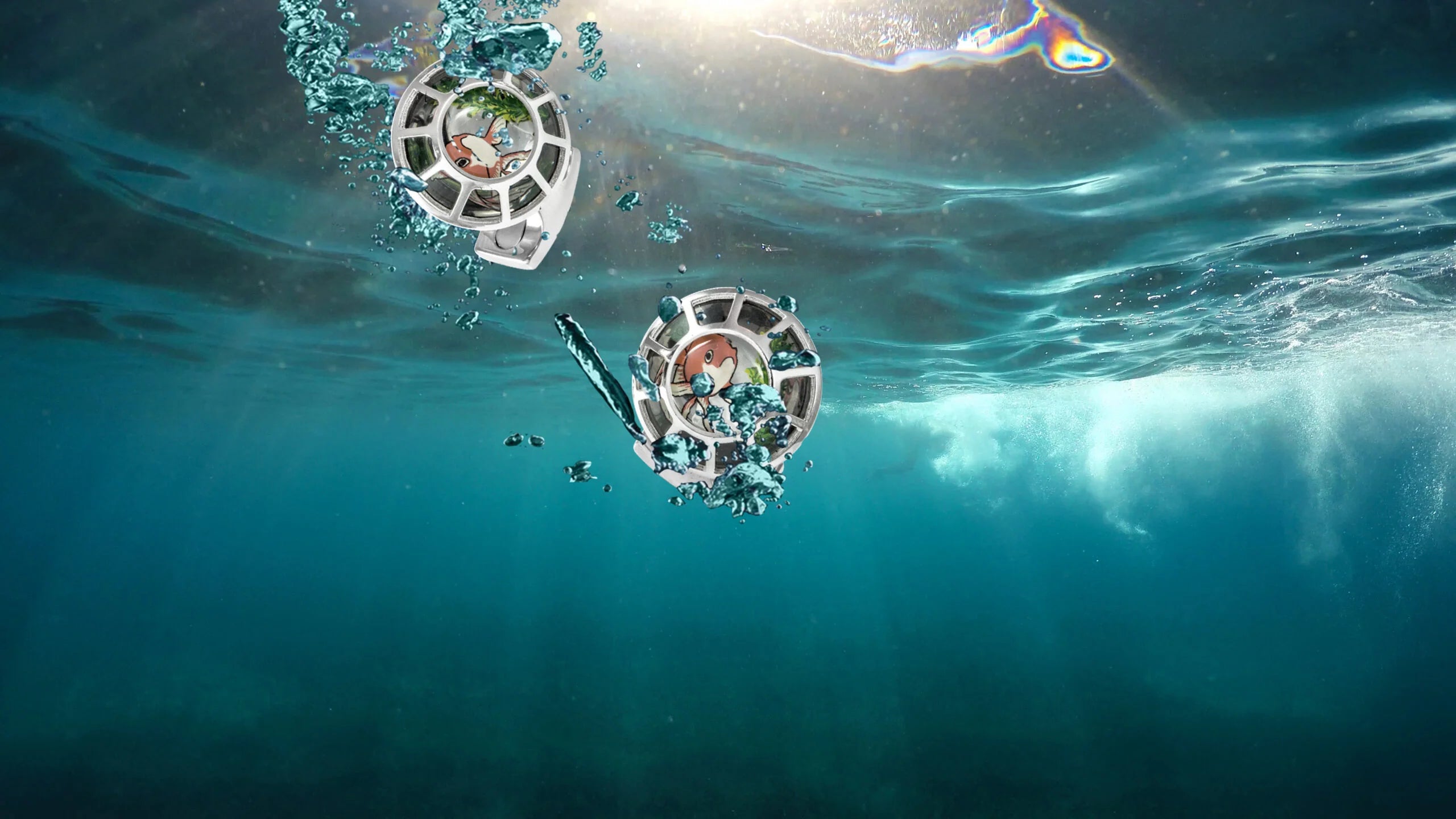 Deakin & Francis porthole cufflinks with coloured fish, handcrafted in Birmingham, at EB London