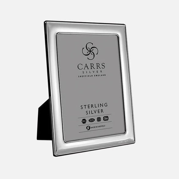 Carrs Silver plain sterling silver photo frame with grey velvet back, hallmarked, handcrafted in Sheffield, England