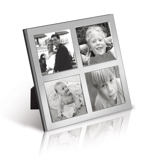 Quadruple Aperture Sterling Silver Photo Frame Wood Back 2.5" x 2.5" - Carrs Silver - EB London