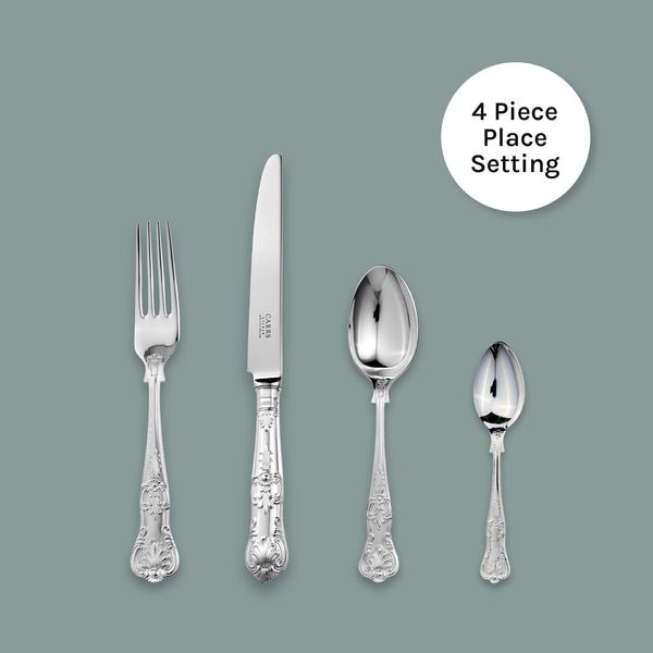 Queens Cutlery 4 Piece Place Setting - Carrs Silver - EB London