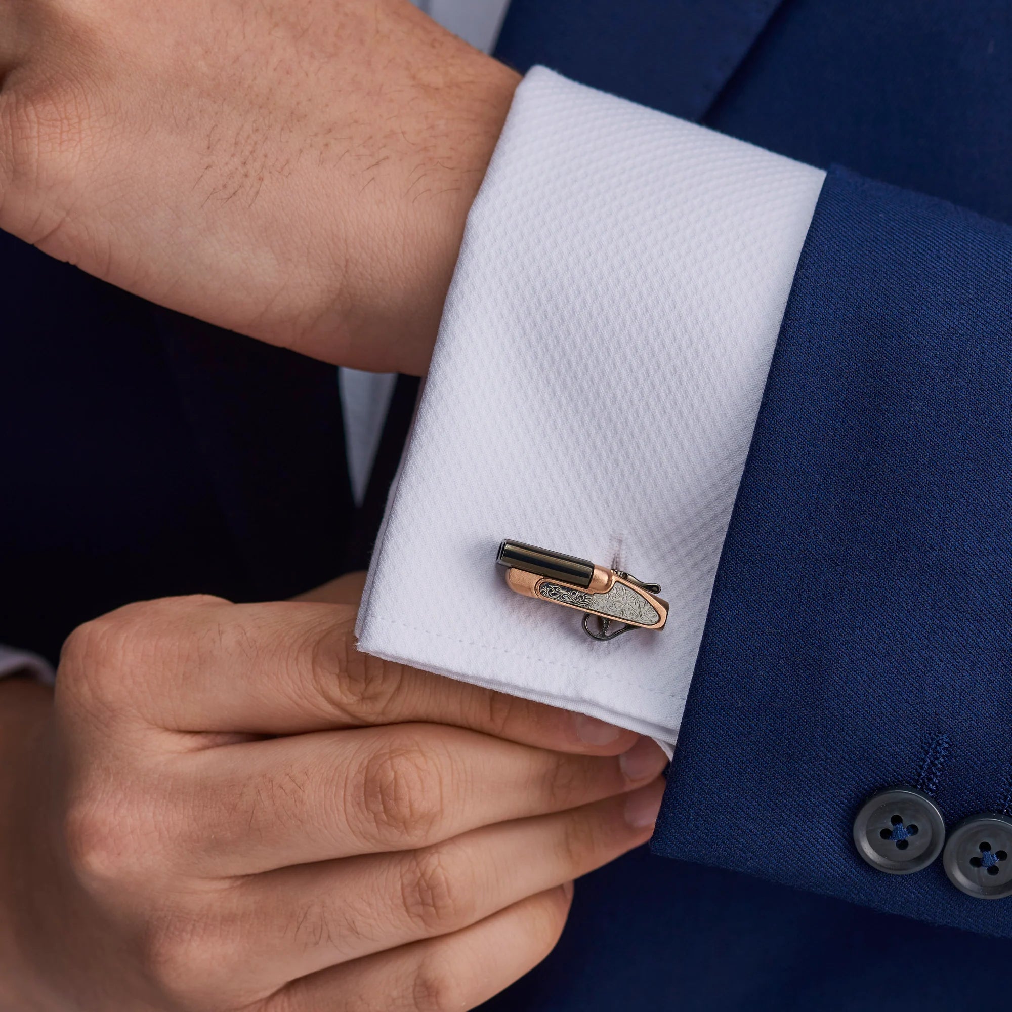 Rose Gold Plated Shotgun Cufflinks with Black Rhodium Barrels – Deakin & Francis - EB London
