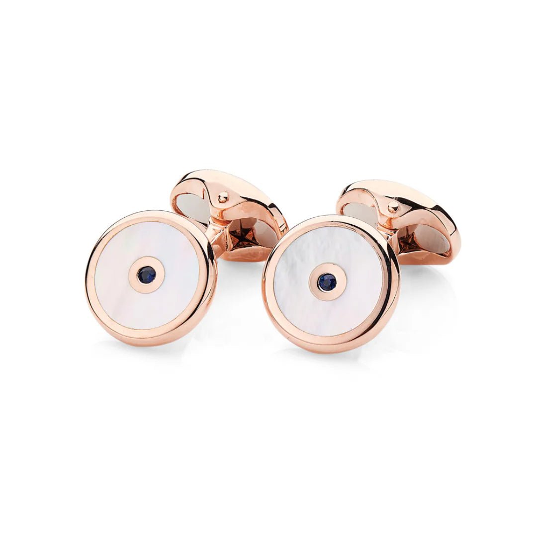 Rose Gold Sterling Silver Mother - of - Pearl & Sapphire Centre Cufflinks - Deakin & Francis - EB London
