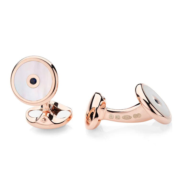 Rose Gold Sterling Silver Mother - of - Pearl & Sapphire Centre Cufflinks - Deakin & Francis - EB London