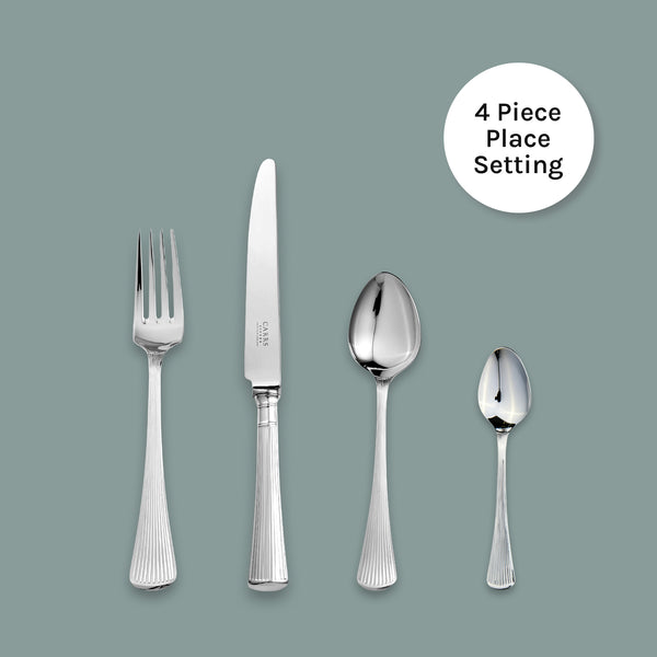 Sandalwood Collection 4-piece cutlery set by EB London, sterling silver or silver plated, includes table fork, table knife, dessert spoon and tea spoon, hallmarked, 245mm x 206mm x 182mm x 139mm