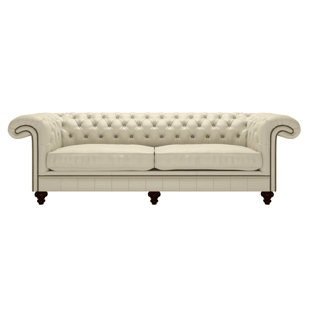 Sofa by Saxon - Heritage Chesterfield Rochester 4 Seater Sofa - Handcrafted Leather – Birch Ivory - EB London