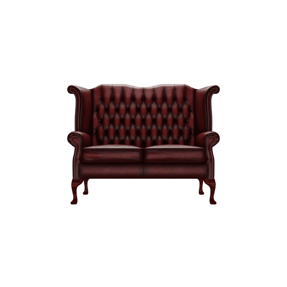 Saxon Chesterfield Scroll 2 Seater Sofa - Antique Red / Oxblood