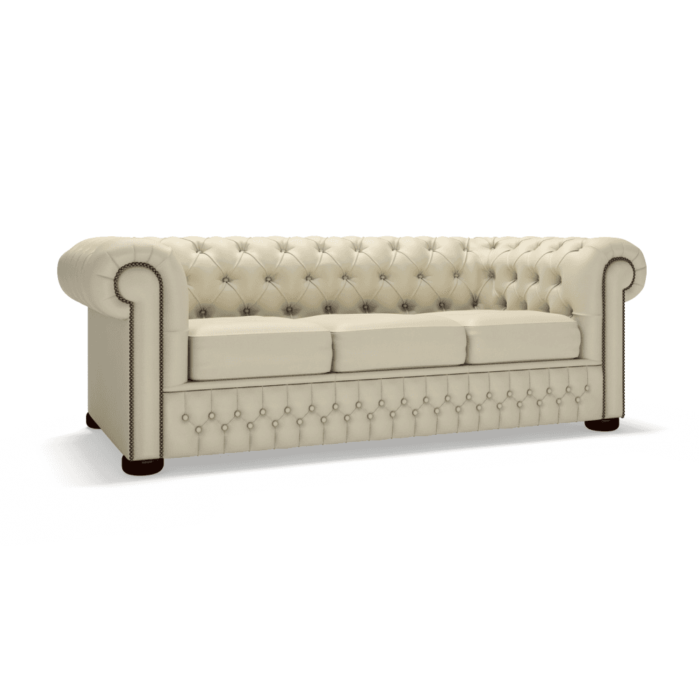 Sofa by Saxon - Chesterfield 3 Seater Sofa Bed - Hand-Burnished Leather - Birch Ivory - EB London
