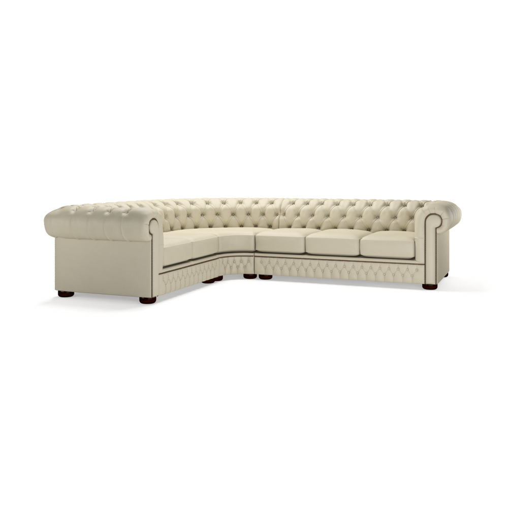 Sofa by Saxon - Chesterfield Corner Unit 2x3 - Hand-Burnished Leather - Birch Ivory - EB London