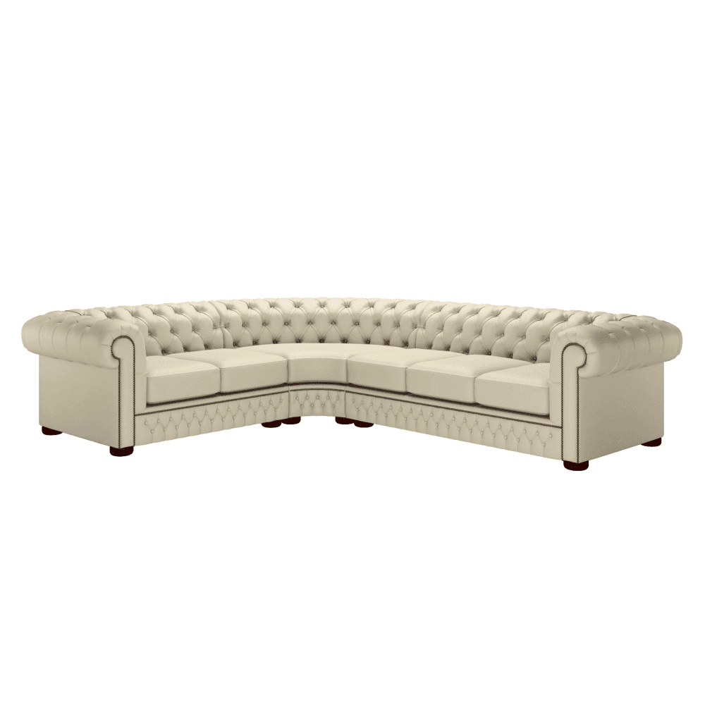 Sofa by Saxon - Chesterfield Corner Unit 2x3 - Hand-Burnished Leather - Birch Ivory - EB London
