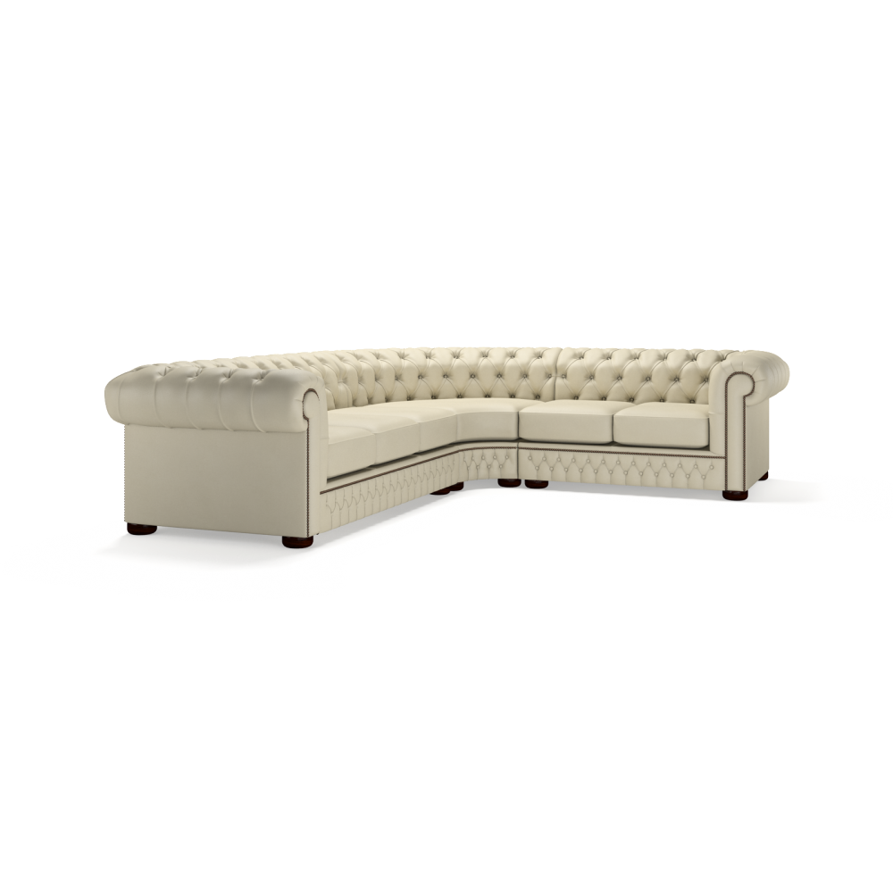Sofa by Saxon - Chesterfield Corner Unit 3x2 - Hand-Burnished Leather - Birch Ivory - EB London