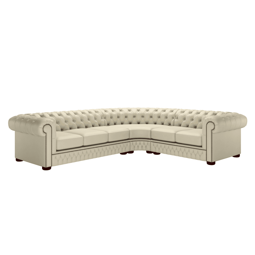 Sofa by Saxon - Chesterfield Corner Unit 3x2 - Hand-Burnished Leather - Birch Ivory - EB London