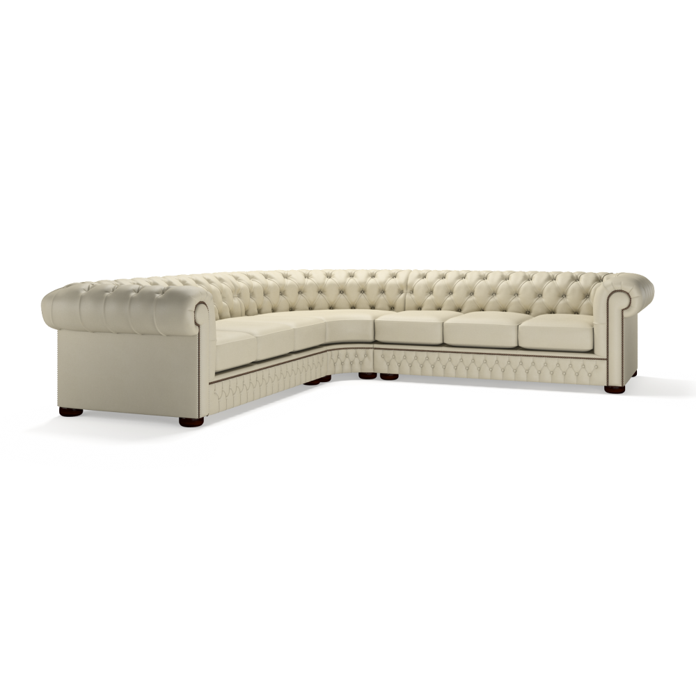 Sofa by Saxon - Chesterfield Corner Unit 3x3 - Hand-Burnished Leather - Birch Ivory - EB London