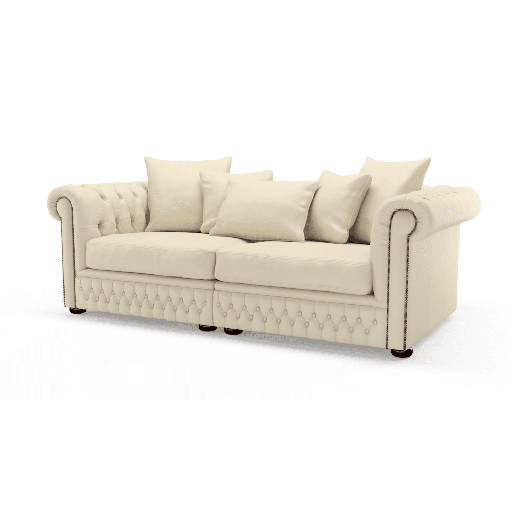 Sofa by Saxon - Hampstead 3 Seater Sofa - Hand-Burnished Leather - Birch Ivory - EB London