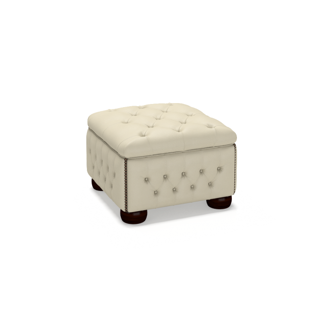 Sofa by Saxon - Buttoned Pouffe Box - Hand-Burnished Leather - Birch Ivory - EB London