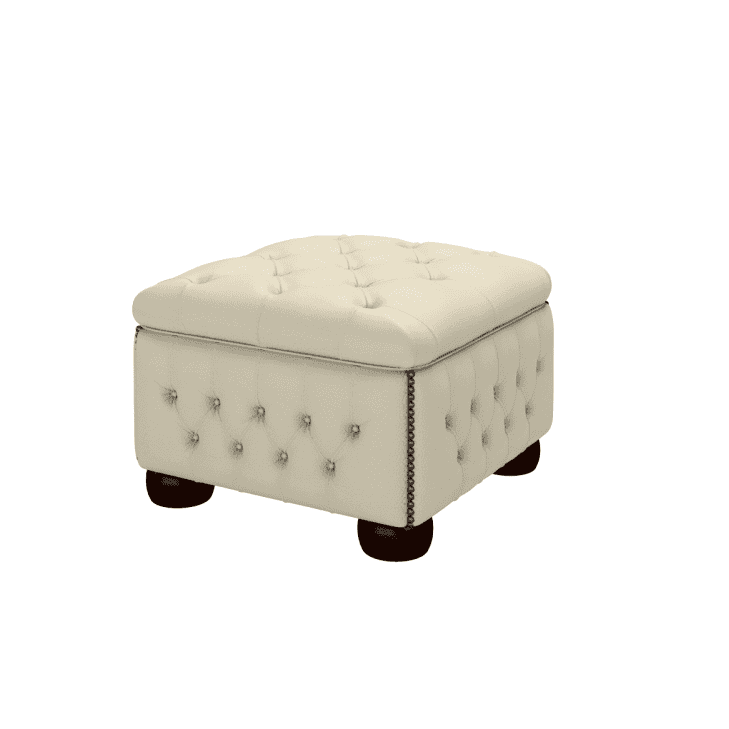 Sofa by Saxon - Buttoned Pouffe Box - Hand-Burnished Leather - Birch Ivory - EB London