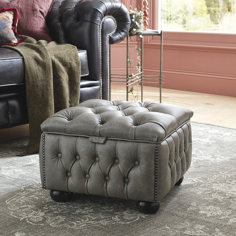 Sofa by Saxon - Buttoned Pouffe Box - Hand-Burnished Leather - EB London