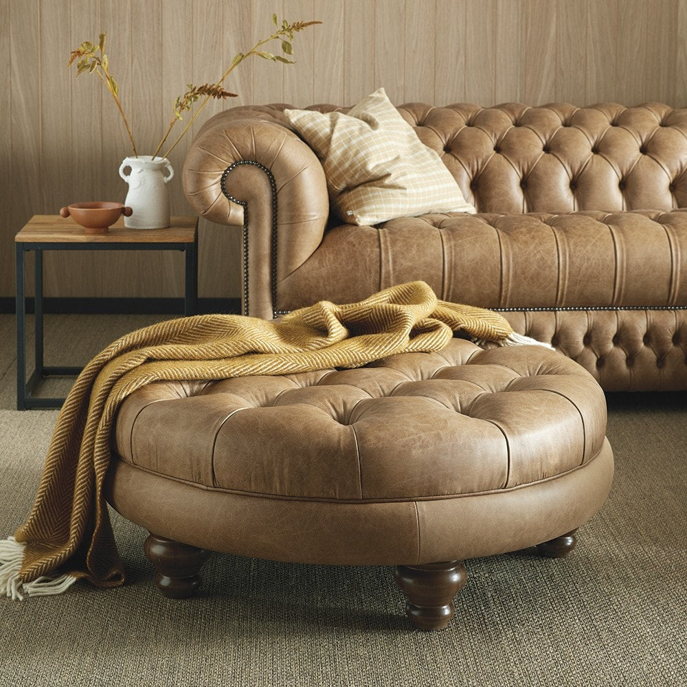 Sofa by Saxon - Piccadilly Footstool - Hand-Burnished Leather - EB London