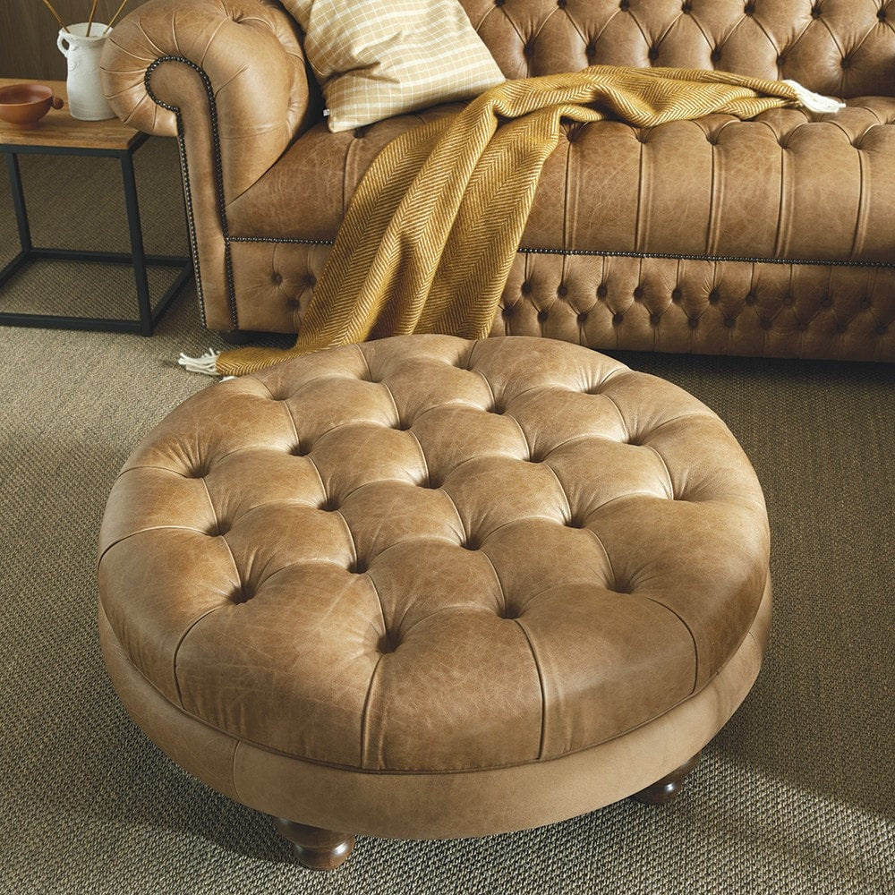 Sofa by Saxon - Piccadilly Footstool - Hand-Burnished Leather - EB London