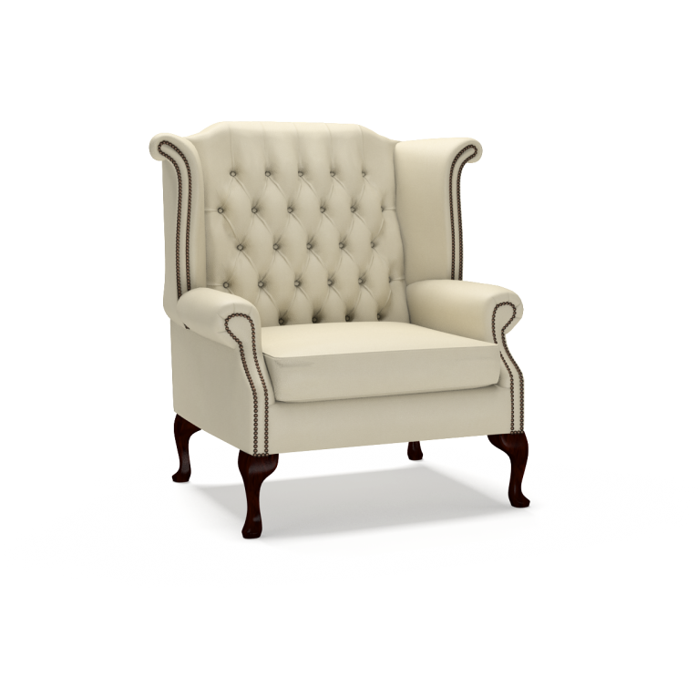 Sofa by Saxon - Heritage Scroll 1.5-Seater Sofa - Handcrafted Leather Chesterfield – Birch Ivory - EB London