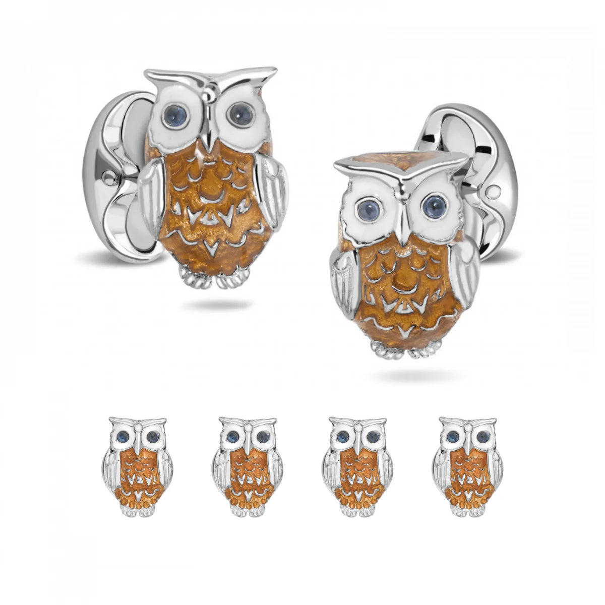Silver Brown Owl Dress Set with Sapphire Eyes - Deakin & Francis