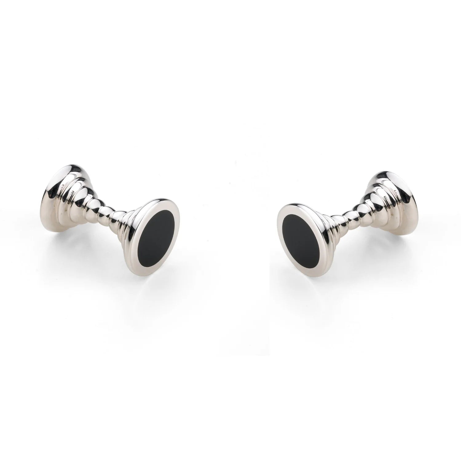 Sterling silver dumbbell cufflinks with black onyx inlay ends by Deakin & Francis at EB London