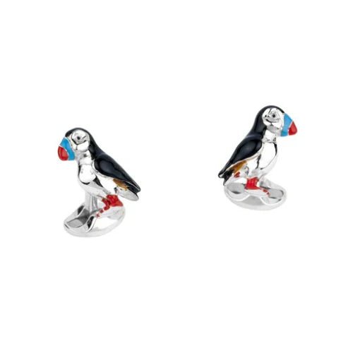 Silver Enamel Puffin Cufflinks - Deakin & Francis - EB London