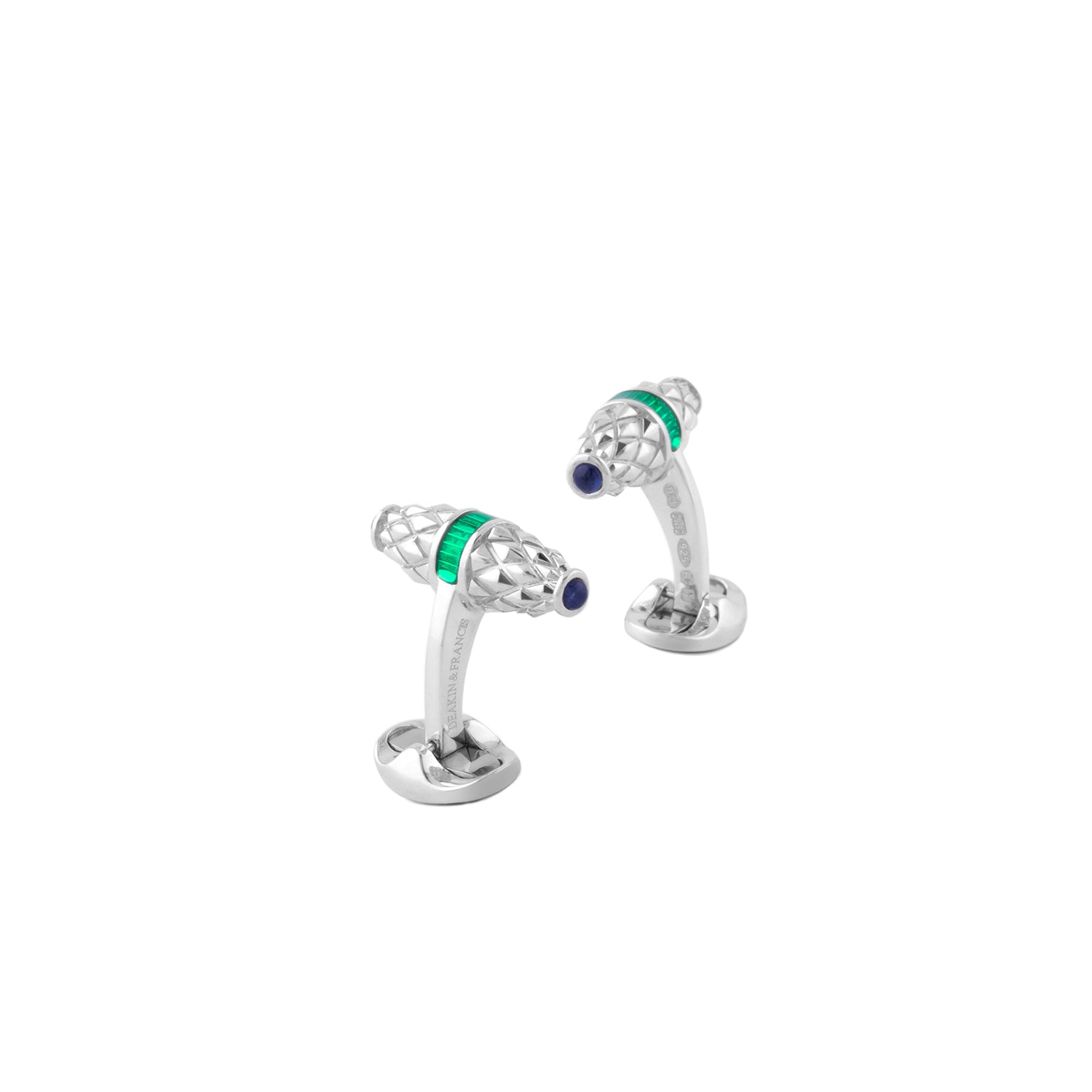 Sterling Silver Fancy Bar Cufflinks with Turquoise Enamel Centre and Sapphire Ends – Deakin & Francis - EB London